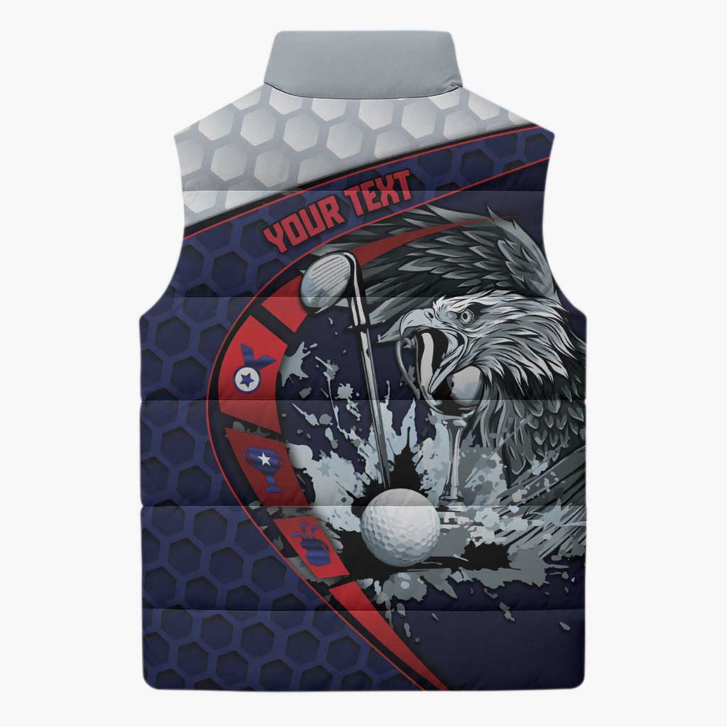 Personalized USA Golf Sleeveless Puffer Jacket Powerful Eagle