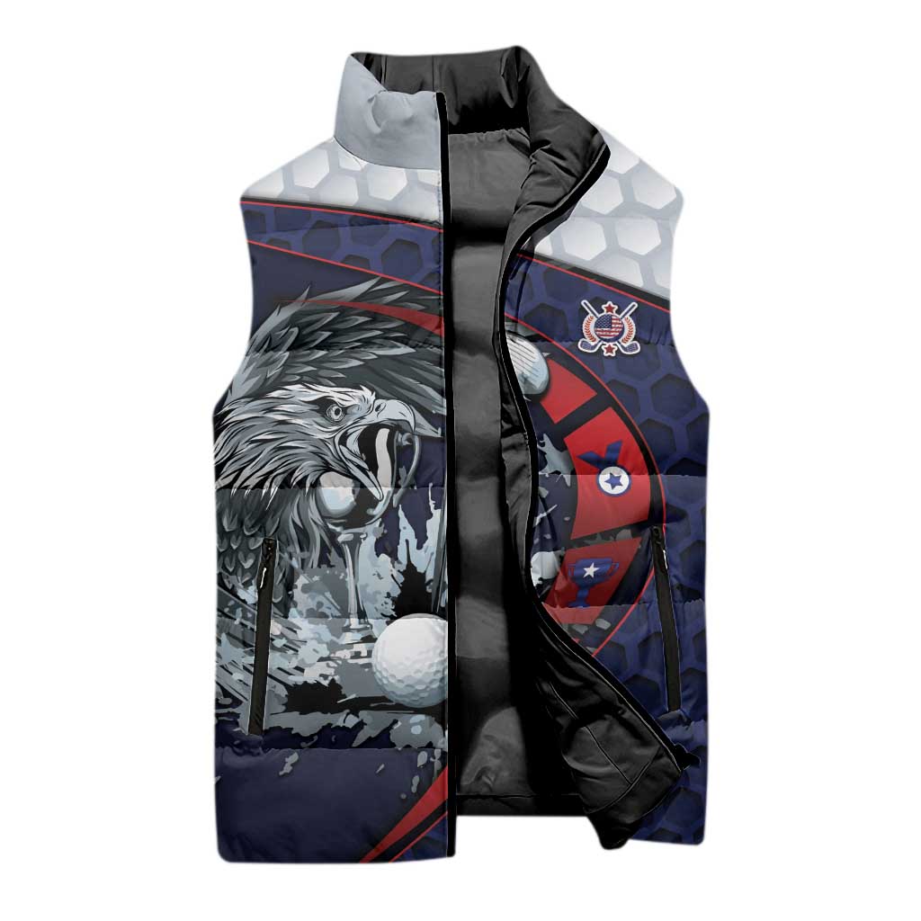 Personalized USA Golf Sleeveless Puffer Jacket Powerful Eagle