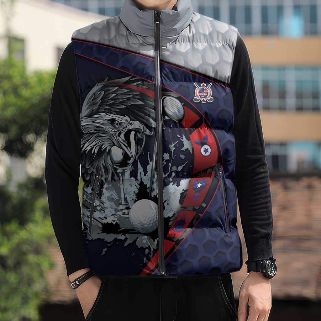 Personalized USA Golf Sleeveless Puffer Jacket Powerful Eagle