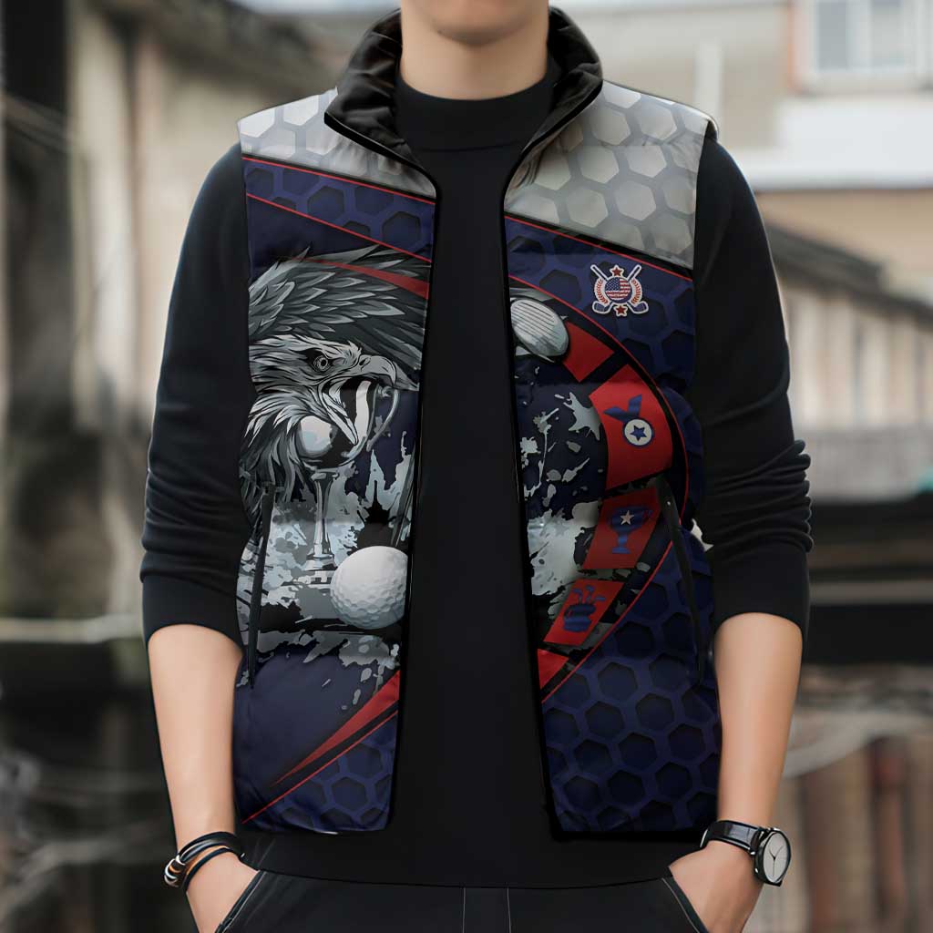 Personalized USA Golf Sleeveless Puffer Jacket Powerful Eagle