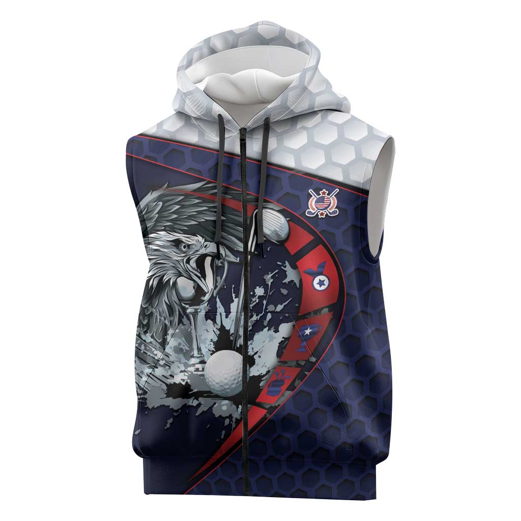 Personalized USA Golf Sleeveless Zip Hoodie Powerful Eagle