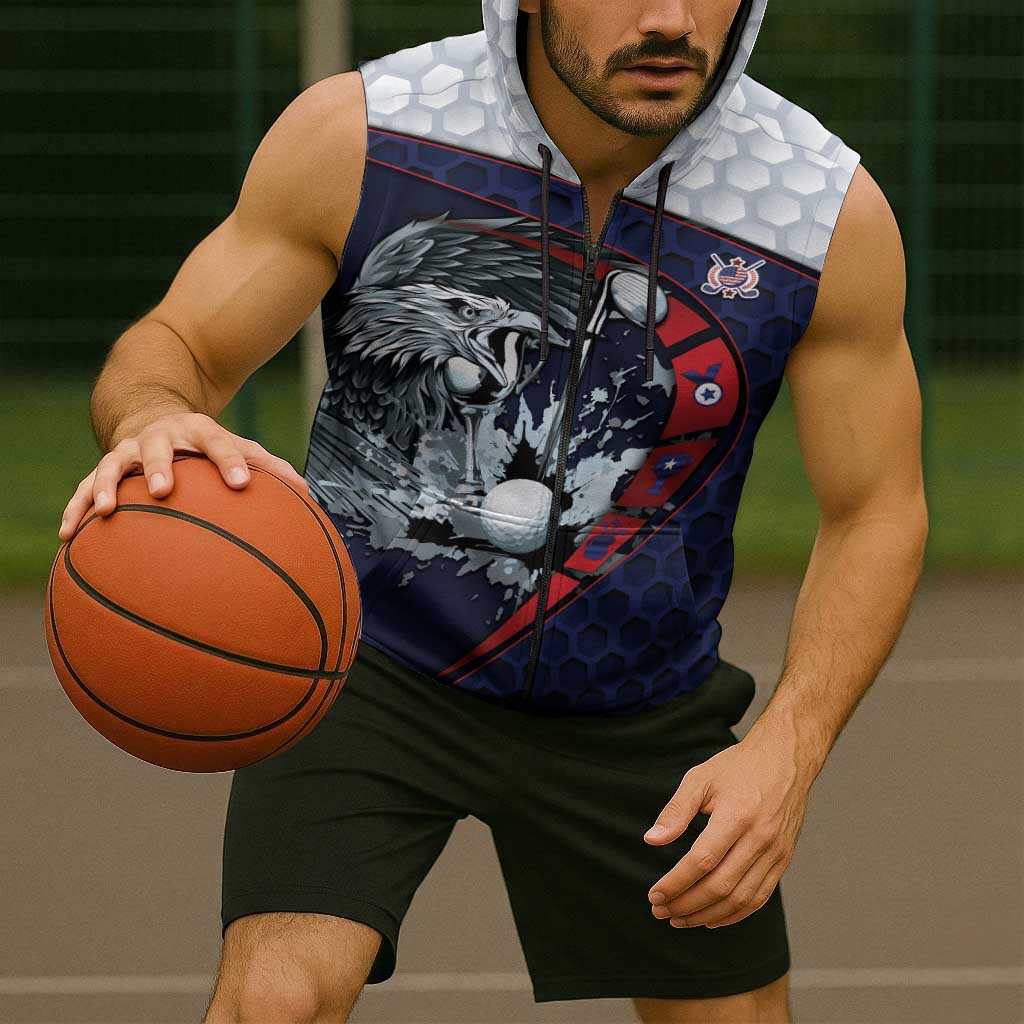 Personalized USA Golf Sleeveless Zip Hoodie Powerful Eagle