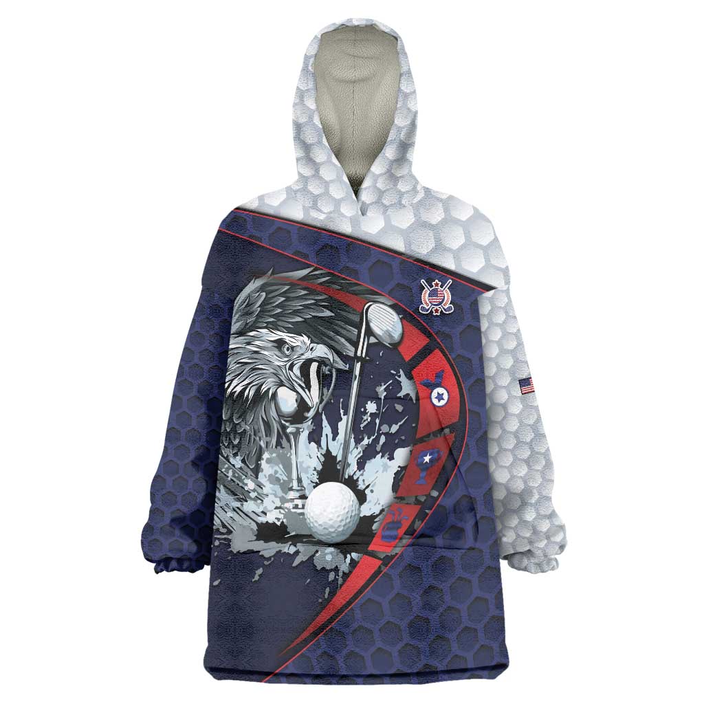 Personalized USA Golf Wearable Blanket Hoodie Powerful Eagle