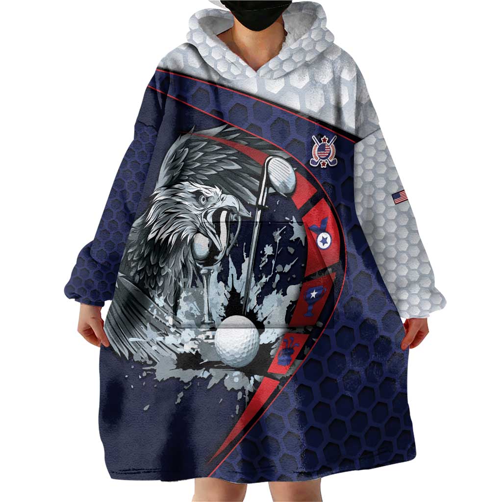 Personalized USA Golf Wearable Blanket Hoodie Powerful Eagle