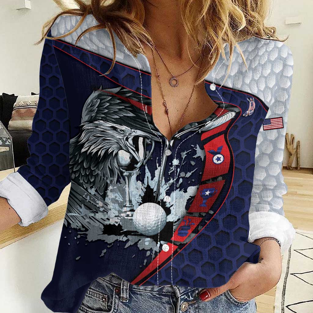 Personalized USA Golf Women Casual Shirt Powerful Eagle