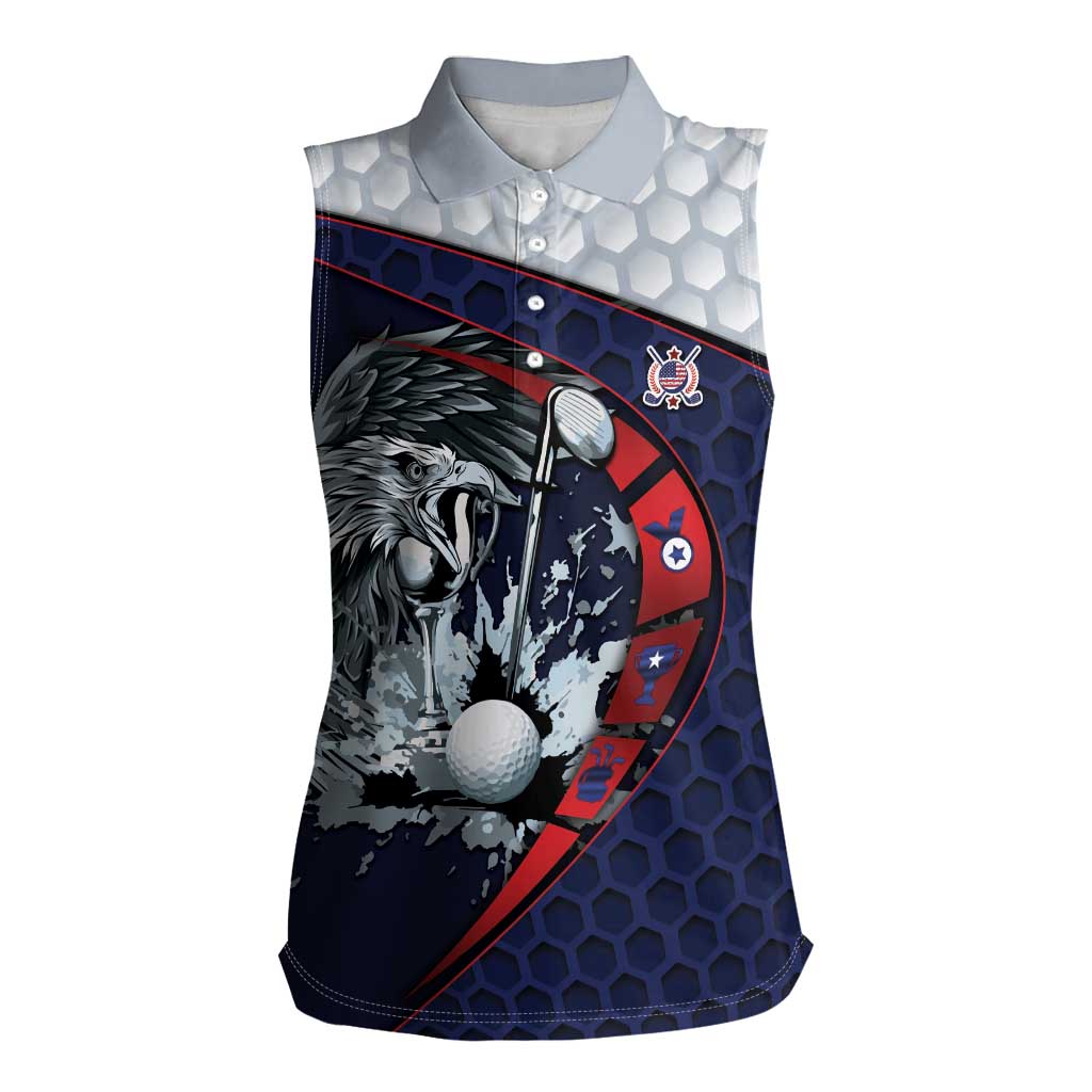 Personalized USA Golf Women Sleeveless Polo Shirt Powerful Eagle