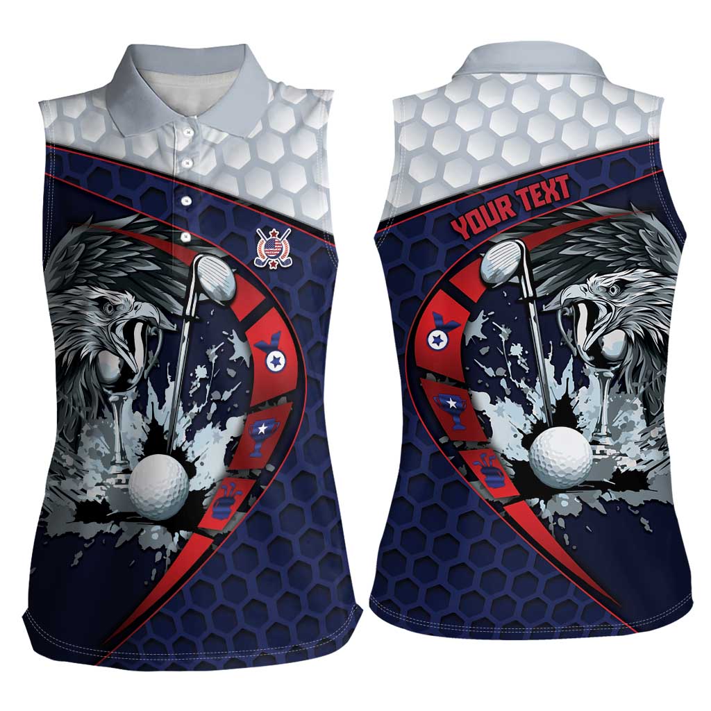 Personalized USA Golf Women Sleeveless Polo Shirt Powerful Eagle