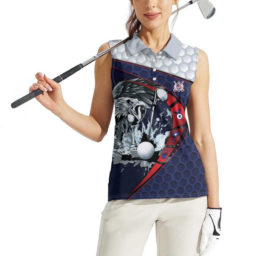 Personalized USA Golf Women Sleeveless Polo Shirt Powerful Eagle