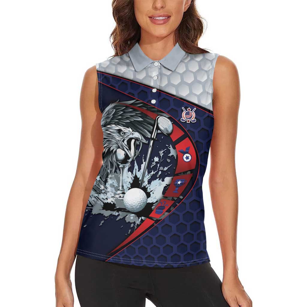 Personalized USA Golf Women Sleeveless Polo Shirt Powerful Eagle