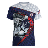 Personalized USA Golf Women V-Neck T-Shirt Powerful Eagle