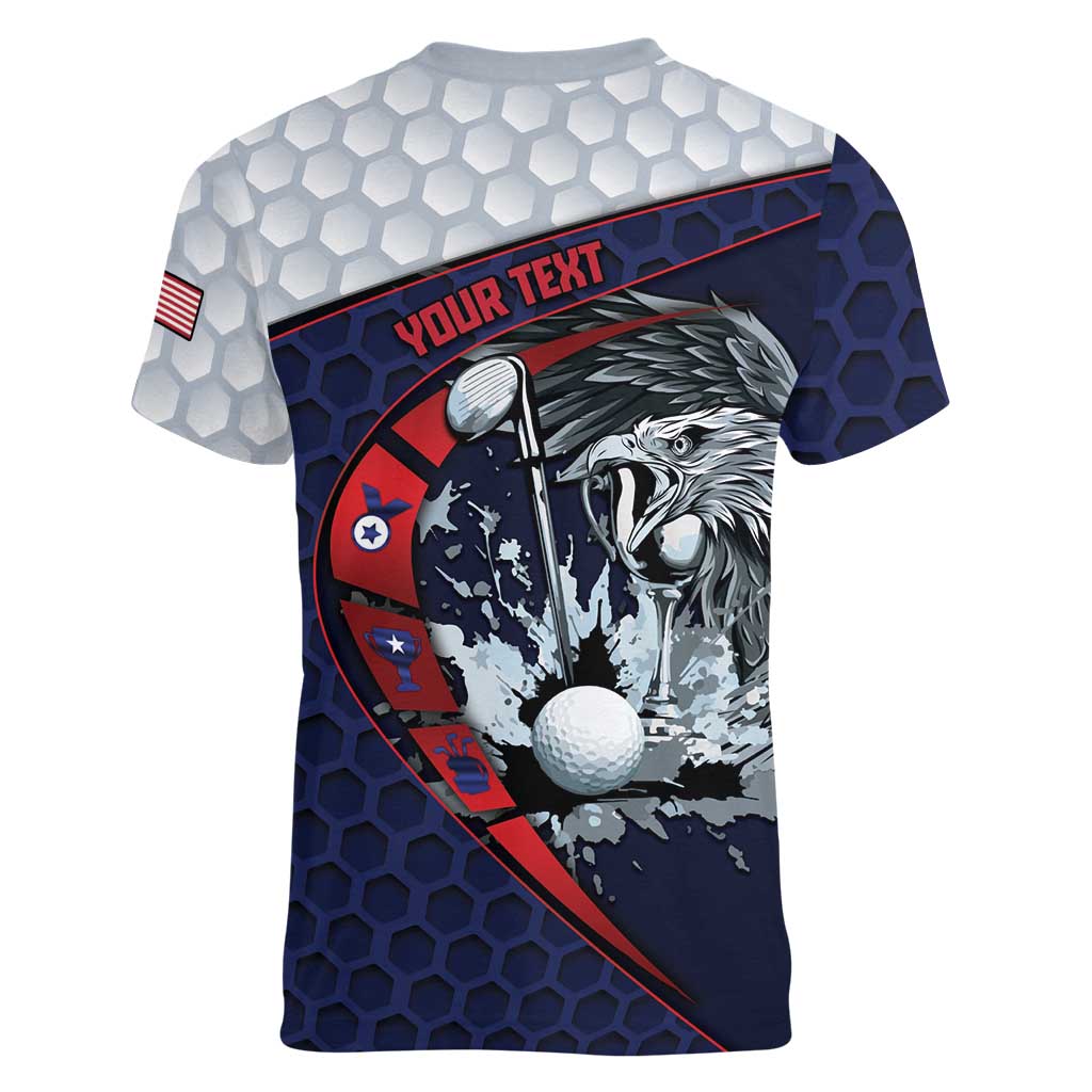 Personalized USA Golf Women V-Neck T-Shirt Powerful Eagle