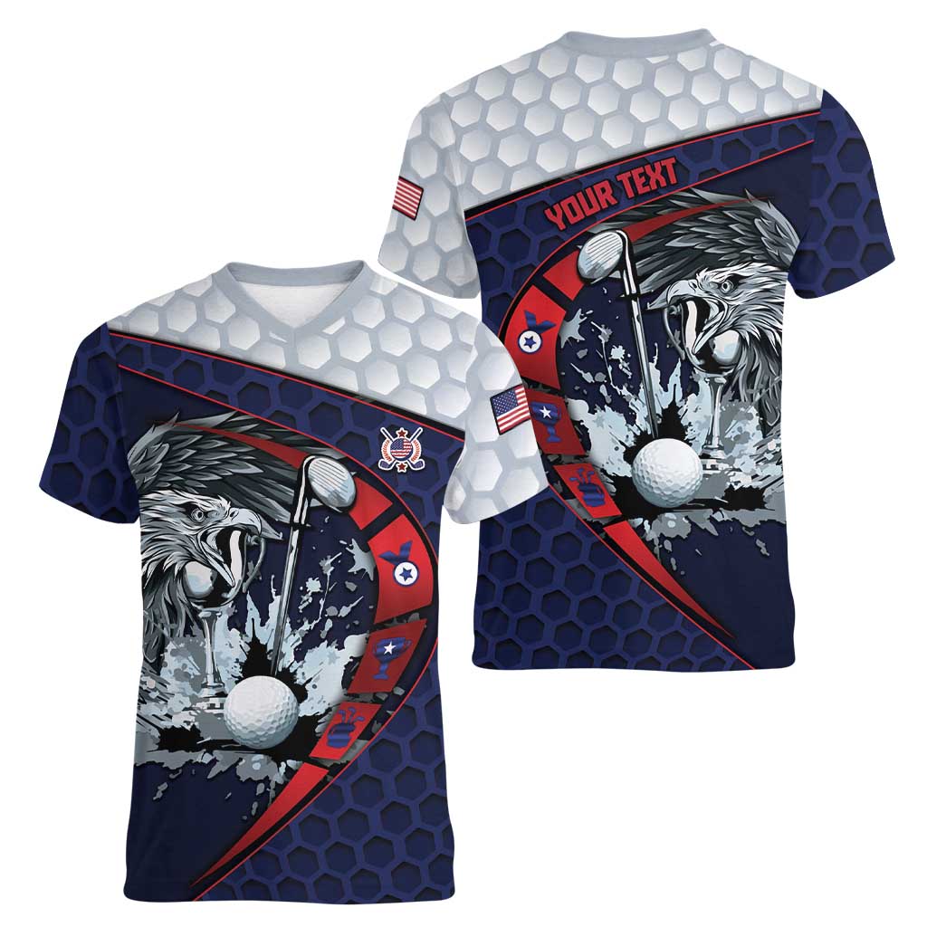 Personalized USA Golf Women V-Neck T-Shirt Powerful Eagle
