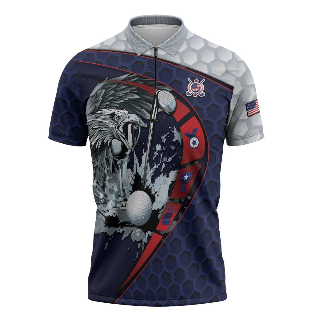 Personalized USA Golf Zipper Polo Shirt Powerful Eagle