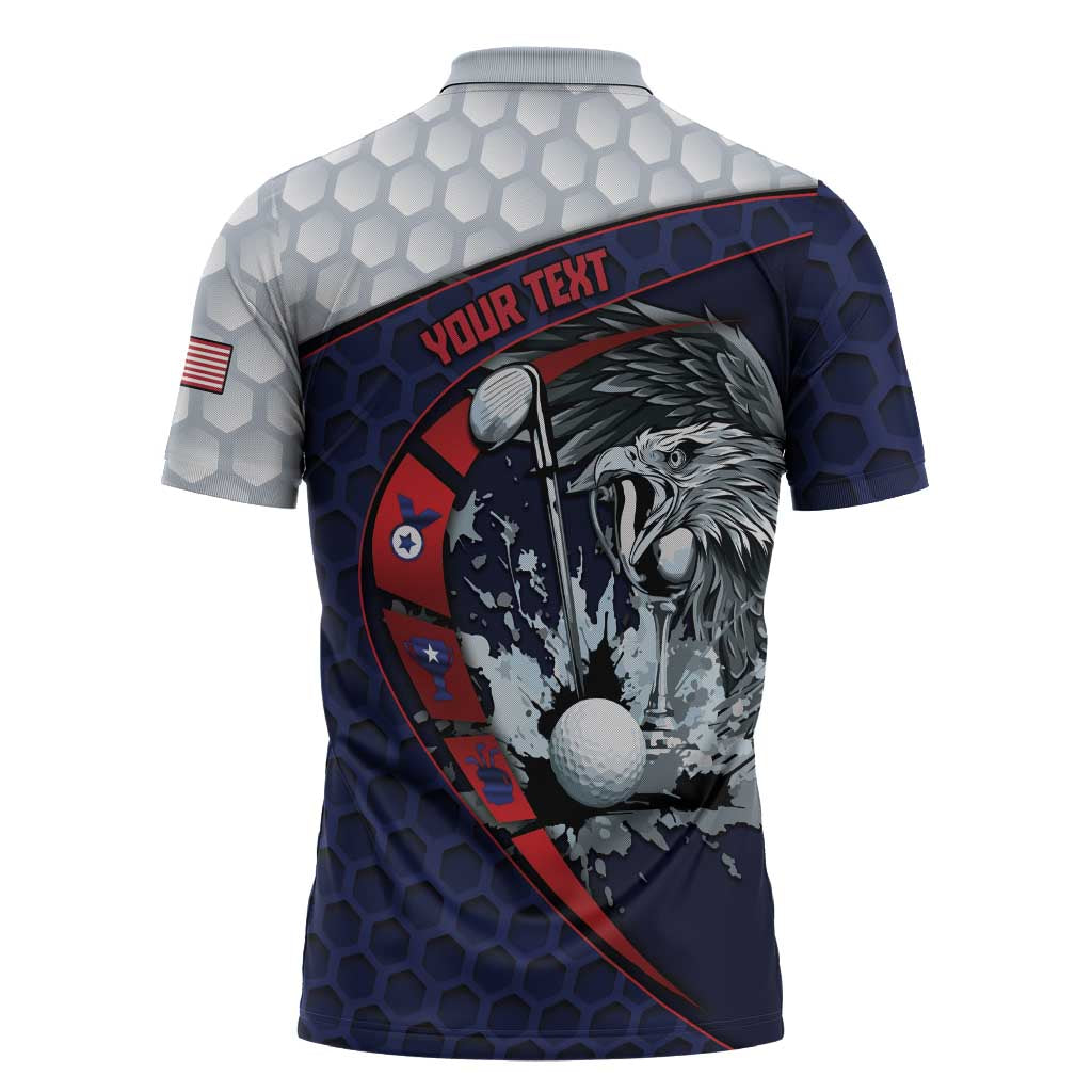Personalized USA Golf Zipper Polo Shirt Powerful Eagle