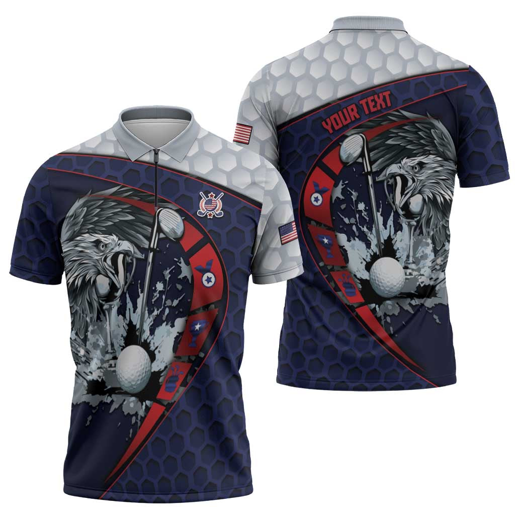 Personalized USA Golf Zipper Polo Shirt Powerful Eagle