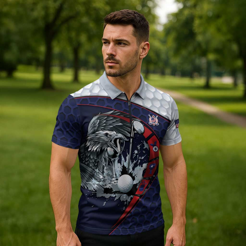 Personalized USA Golf Zipper Polo Shirt Powerful Eagle