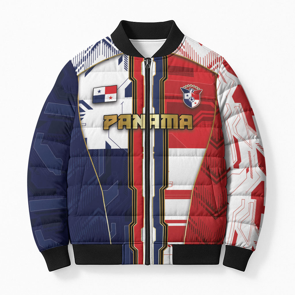 Custom Panama Football Bomber Puffer Jacket Cybernetic Mech Warrior Flag