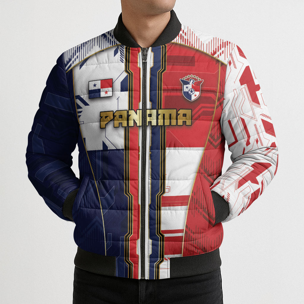 Custom Panama Football Bomber Puffer Jacket Cybernetic Mech Warrior Flag