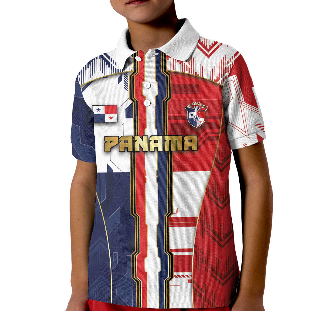 Custom Panama Football Kid Polo Shirt Cybernetic Mech Warrior Flag