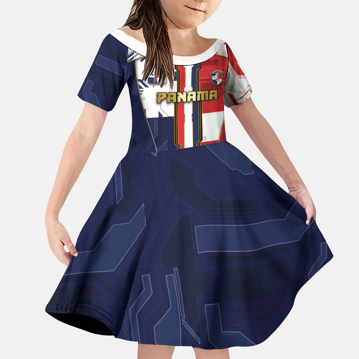 Custom Panama Football Kid Short Sleeve Dress Cybernetic Mech Warrior Flag