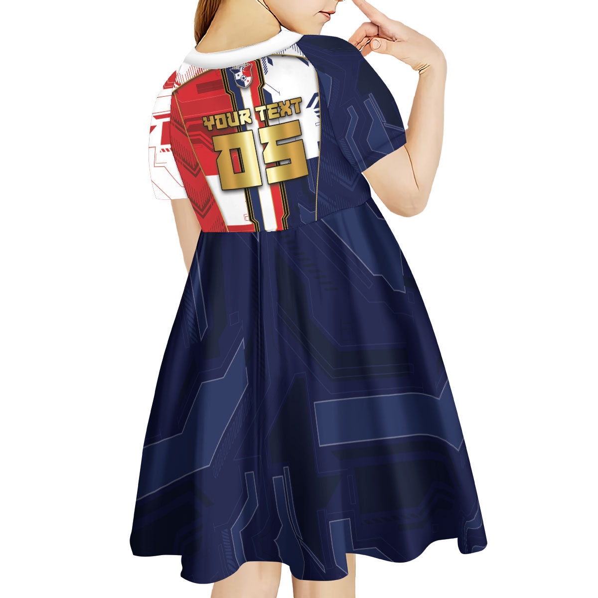 Custom Panama Football Kid Short Sleeve Dress Cybernetic Mech Warrior Flag