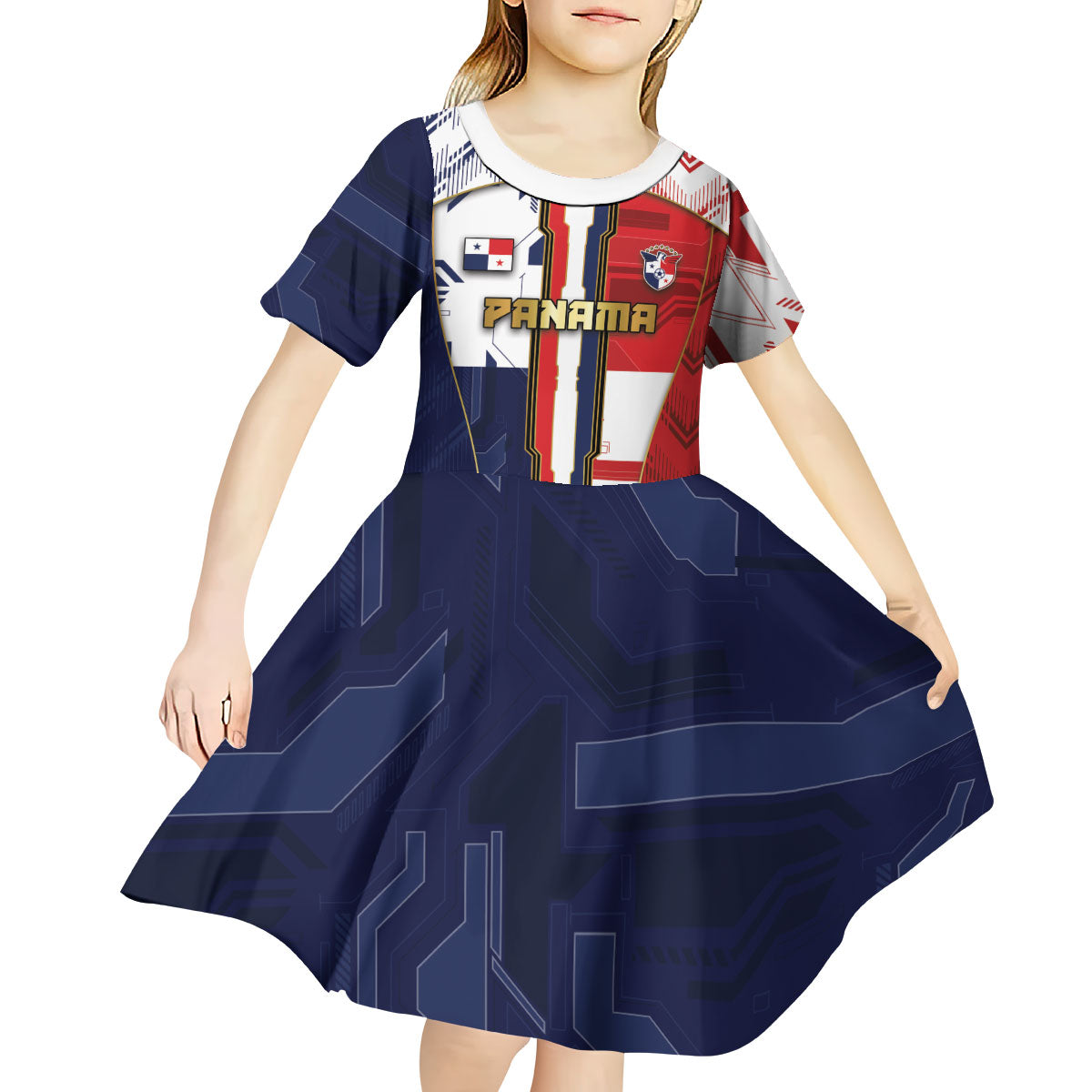 Custom Panama Football Kid Short Sleeve Dress Cybernetic Mech Warrior Flag