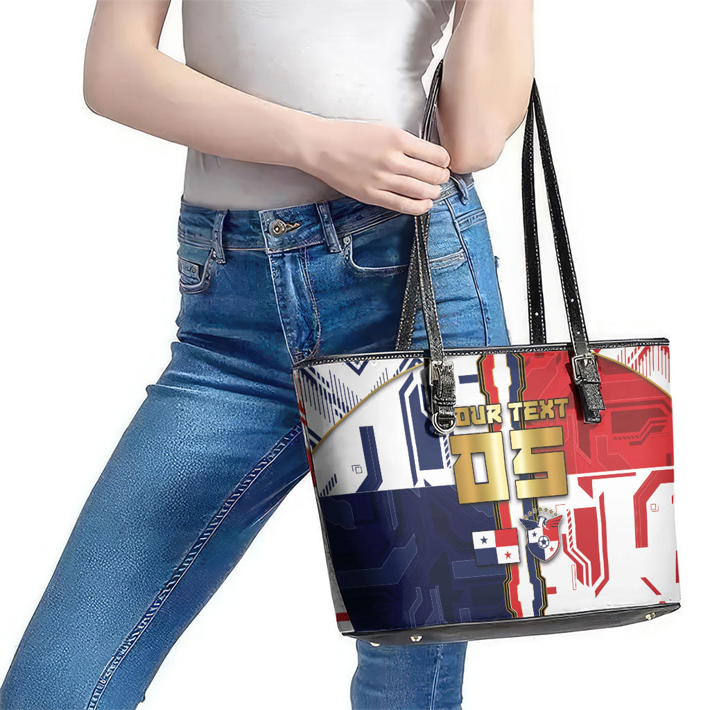 Custom Panama Football Leather Tote Bag Cybernetic Mech Warrior Flag