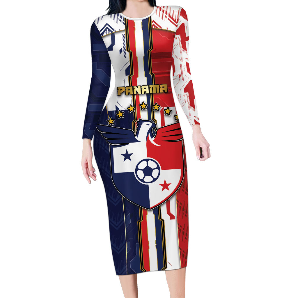 Custom Panama Football Long Sleeve Bodycon Dress Cybernetic Mech Warrior Flag