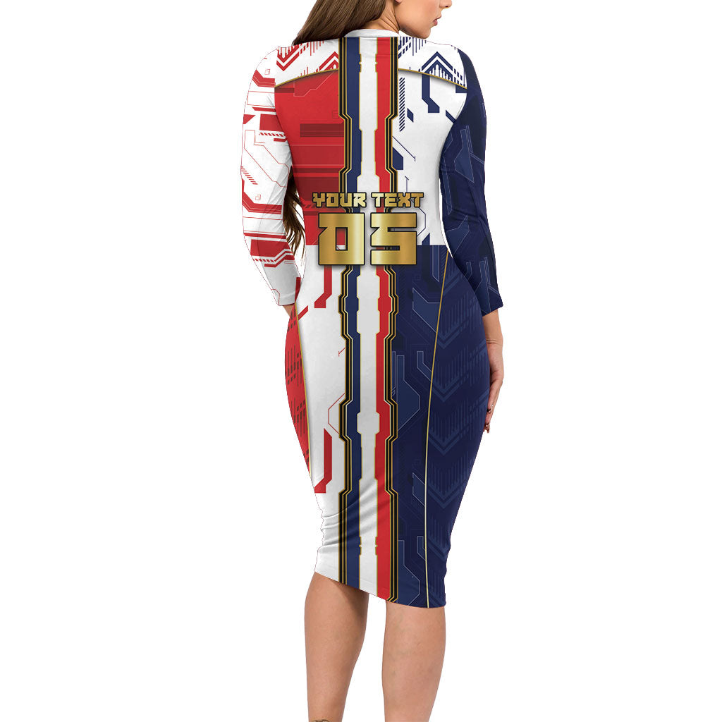 Custom Panama Football Long Sleeve Bodycon Dress Cybernetic Mech Warrior Flag