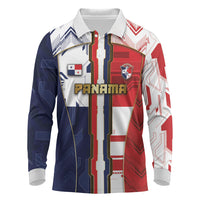 Custom Panama Football Long Sleeve Polo Shirt Cybernetic Mech Warrior Flag