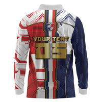Custom Panama Football Long Sleeve Polo Shirt Cybernetic Mech Warrior Flag