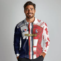 Custom Panama Football Long Sleeve Polo Shirt Cybernetic Mech Warrior Flag