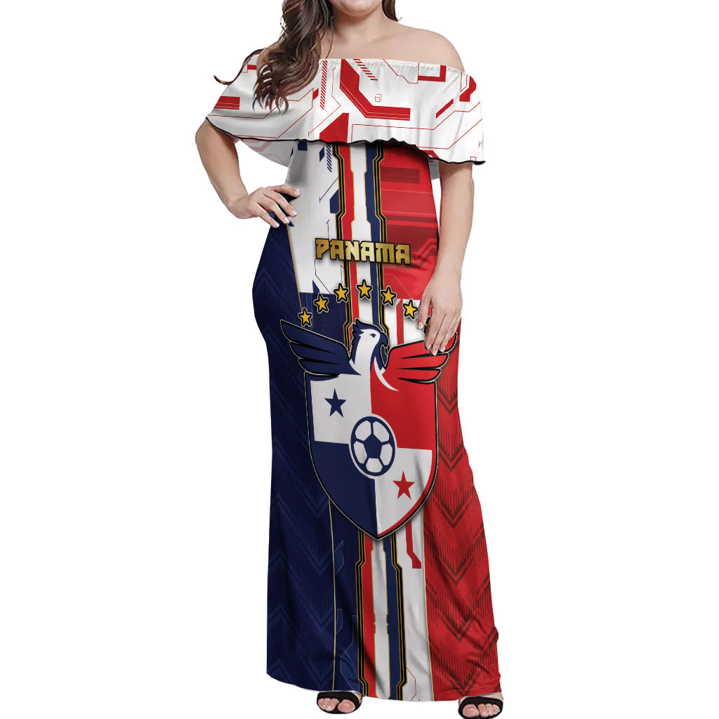 Custom Panama Football Off Shoulder Maxi Dress Cybernetic Mech Warrior Flag