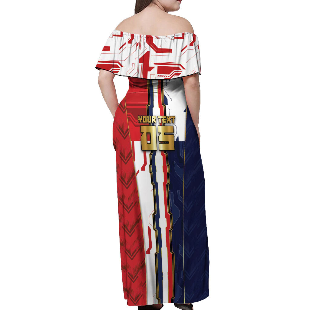 Custom Panama Football Off Shoulder Maxi Dress Cybernetic Mech Warrior Flag