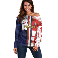 Custom Panama Football Off Shoulder Sweater Cybernetic Mech Warrior Flag