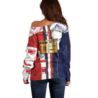 Custom Panama Football Off Shoulder Sweater Cybernetic Mech Warrior Flag