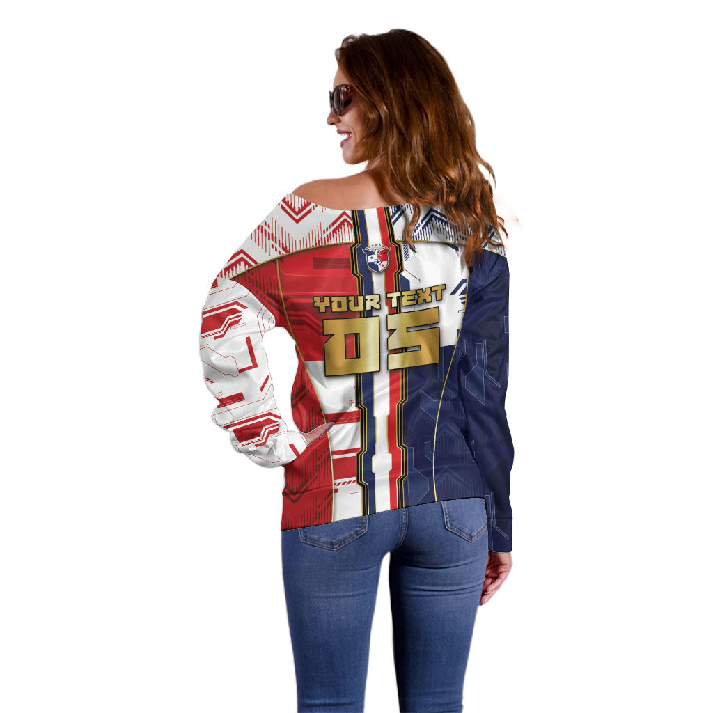 Custom Panama Football Off Shoulder Sweater Cybernetic Mech Warrior Flag