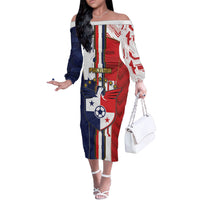 Custom Panama Football Off The Shoulder Long Sleeve Dress Cybernetic Mech Warrior Flag