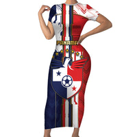 Custom Panama Football Short Sleeve Bodycon Dress Cybernetic Mech Warrior Flag