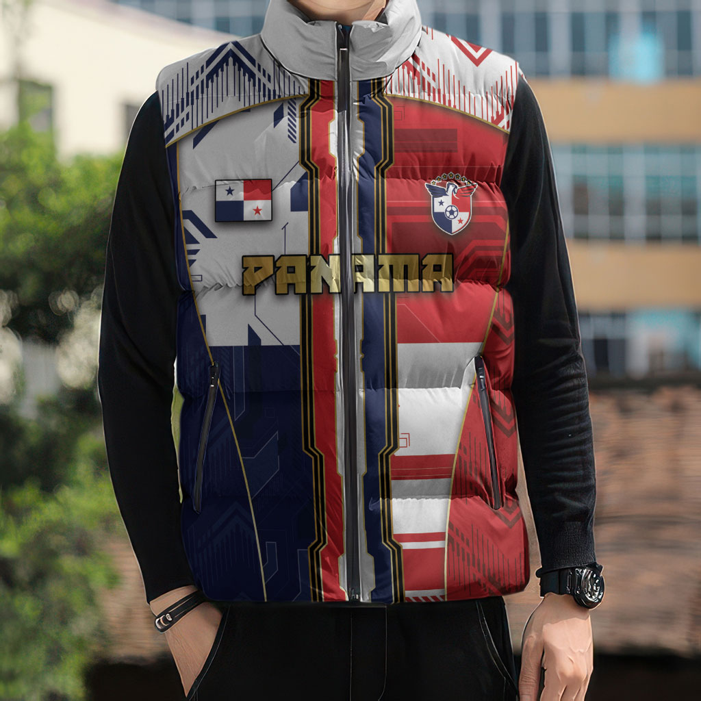 Custom Panama Football Sleeveless Puffer Jacket Cybernetic Mech Warrior Flag
