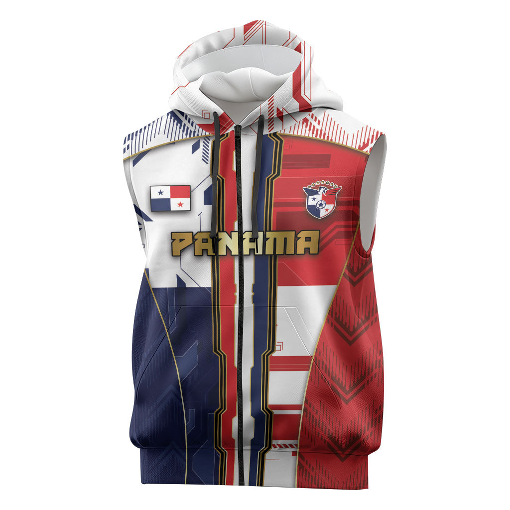 Custom Panama Football Sleeveless Zip Hoodie Cybernetic Mech Warrior Flag