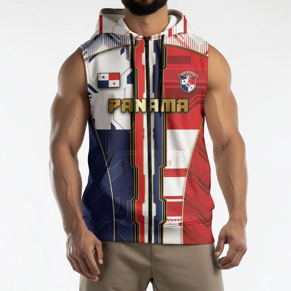 Custom Panama Football Sleeveless Zip Hoodie Cybernetic Mech Warrior Flag