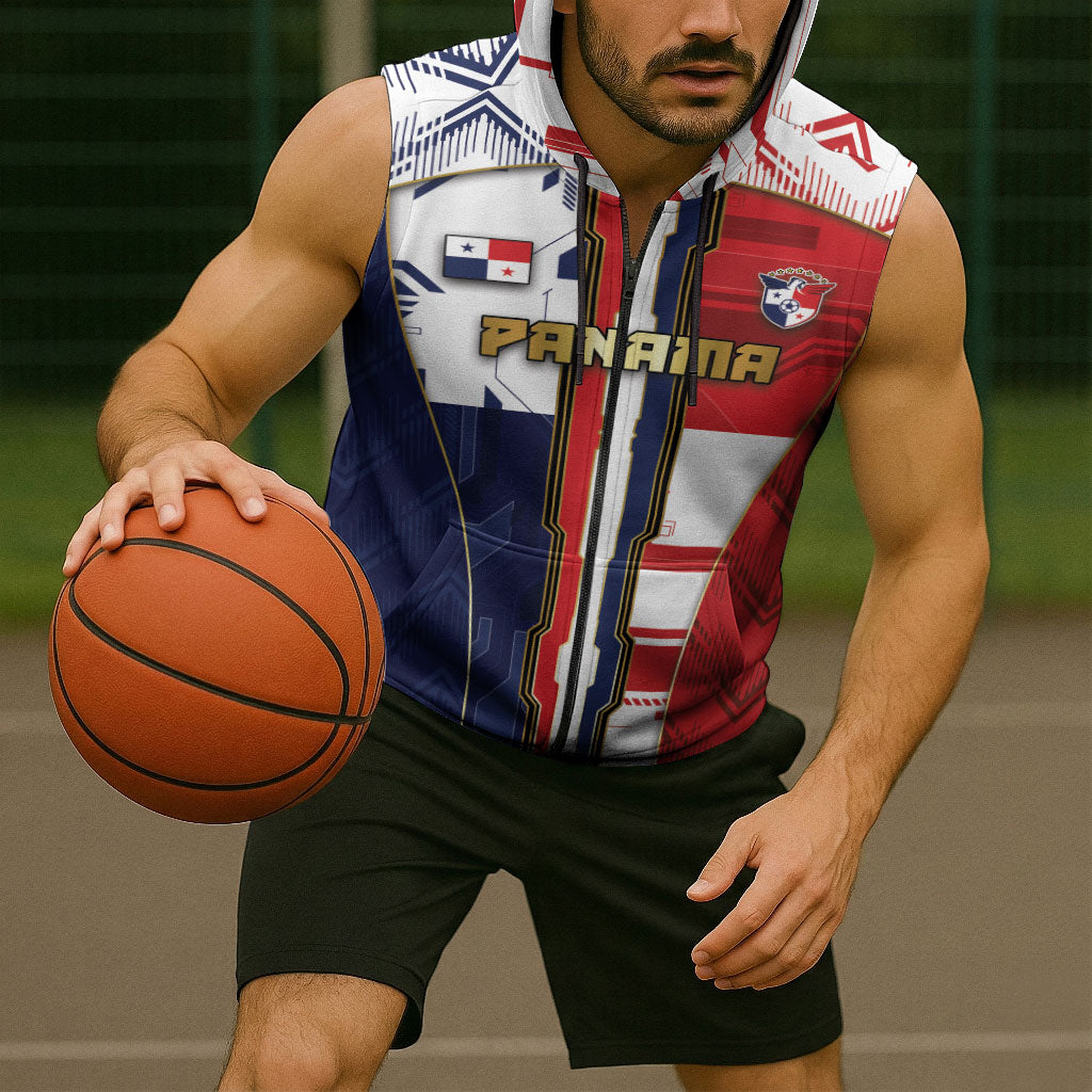 Custom Panama Football Sleeveless Zip Hoodie Cybernetic Mech Warrior Flag
