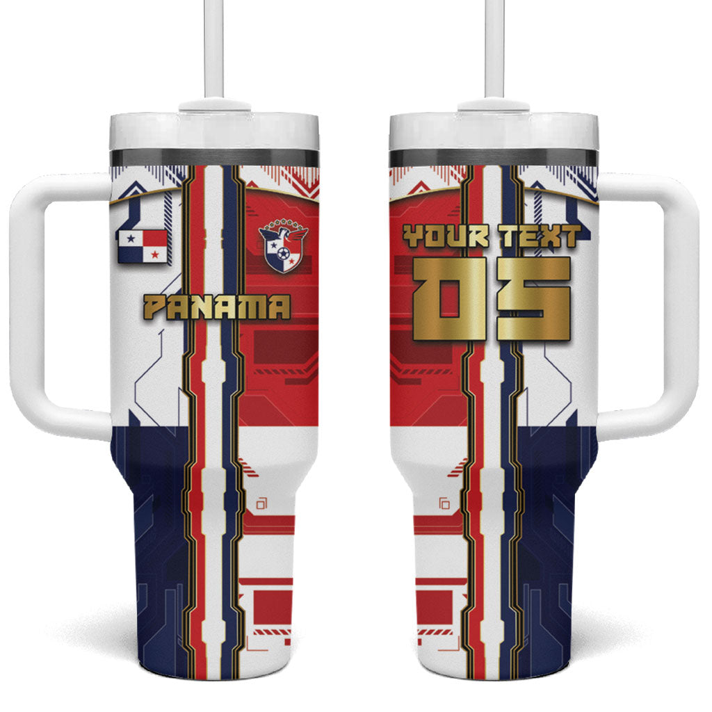 Custom Panama Football Tumbler With Handle Cybernetic Mech Warrior Flag