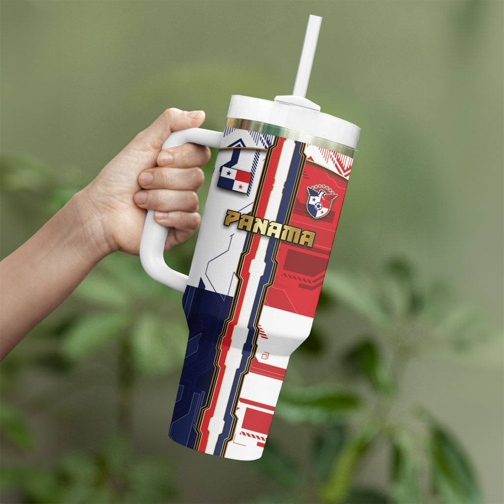 Custom Panama Football Tumbler With Handle Cybernetic Mech Warrior Flag