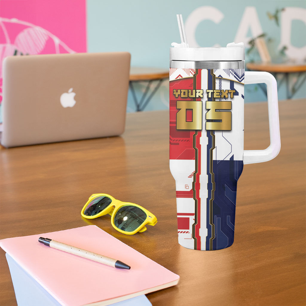 Custom Panama Football Tumbler With Handle Cybernetic Mech Warrior Flag