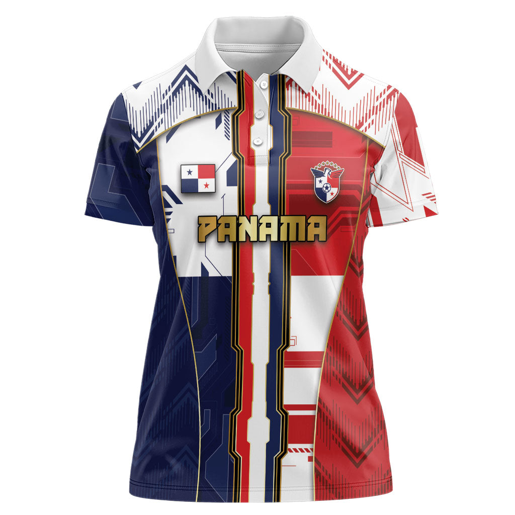 Custom Panama Football Women Polo Shirt Cybernetic Mech Warrior Flag