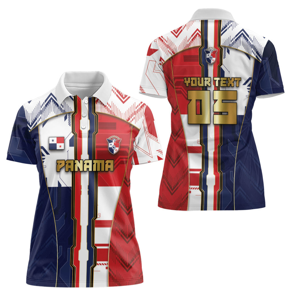 Custom Panama Football Women Polo Shirt Cybernetic Mech Warrior Flag