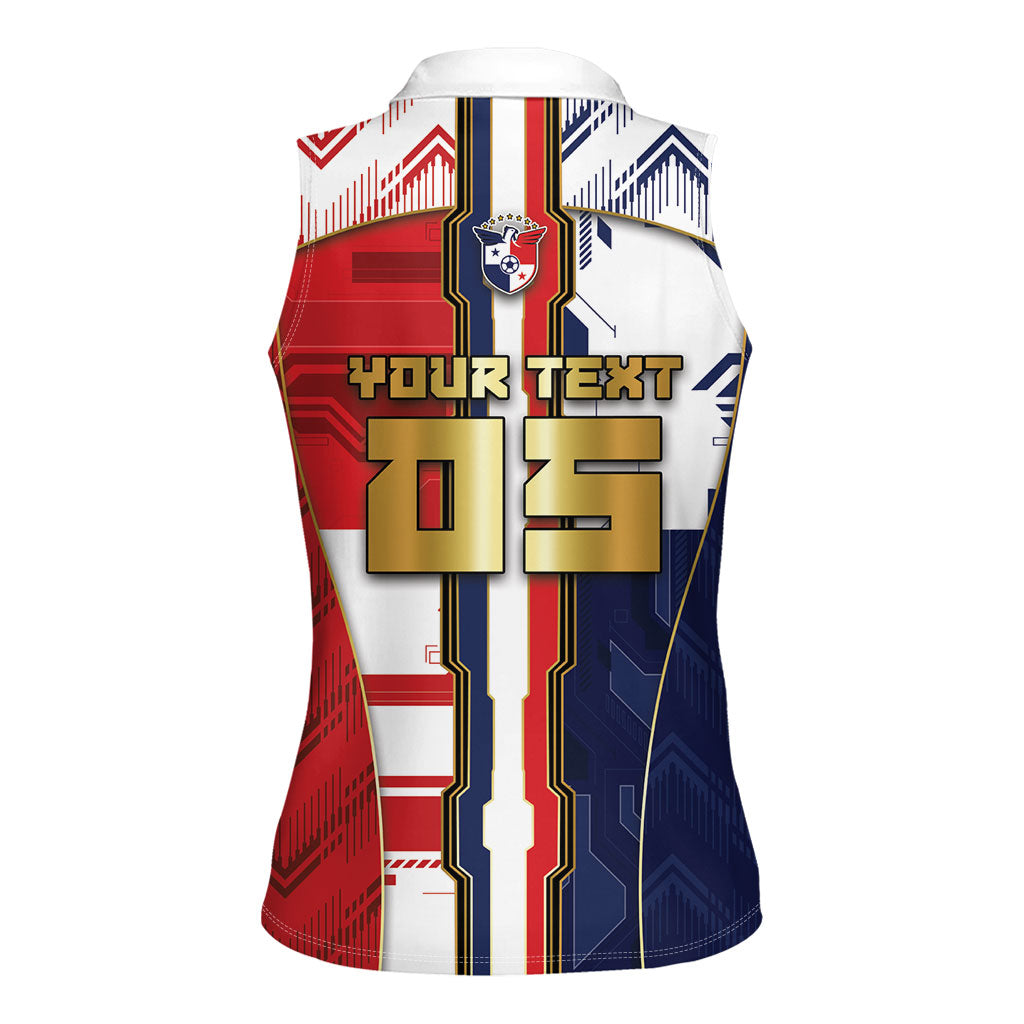 Custom Panama Football Women Sleeveless Polo Shirt Cybernetic Mech Warrior Flag