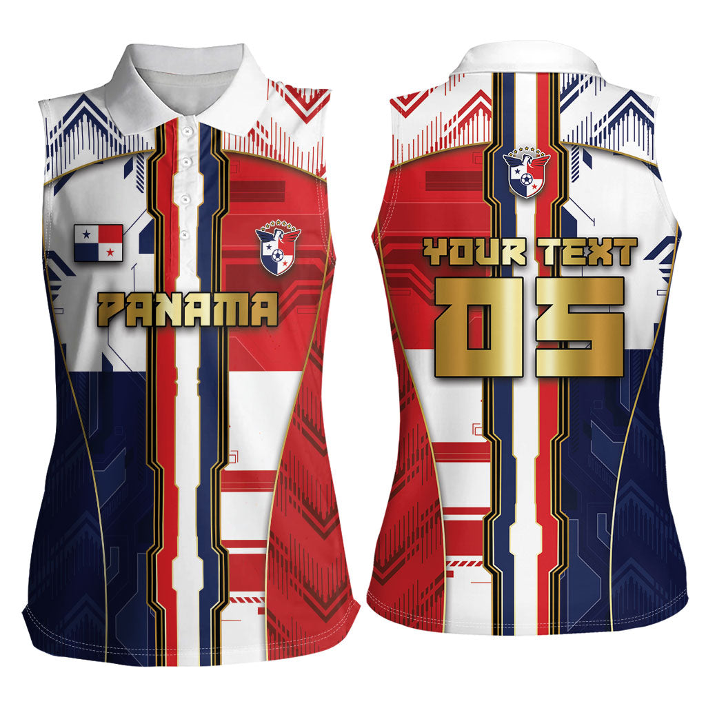 Custom Panama Football Women Sleeveless Polo Shirt Cybernetic Mech Warrior Flag